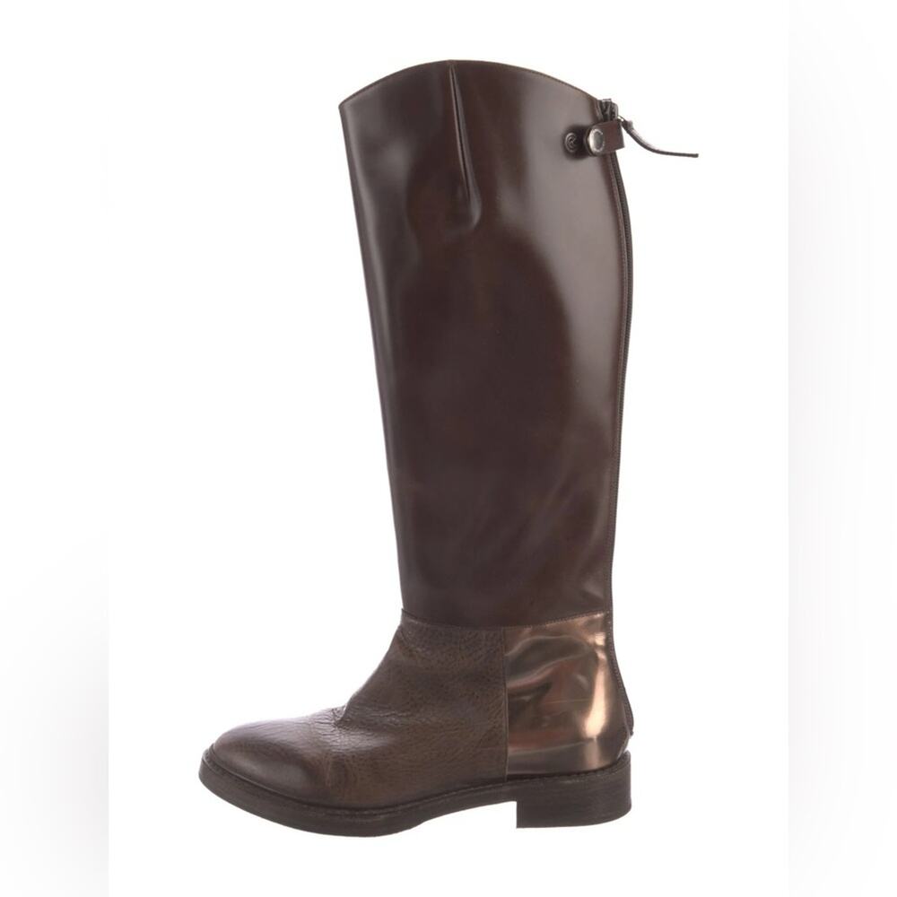 Brunello Cucinelli 7.5 Leather riding boots metallic heel cap